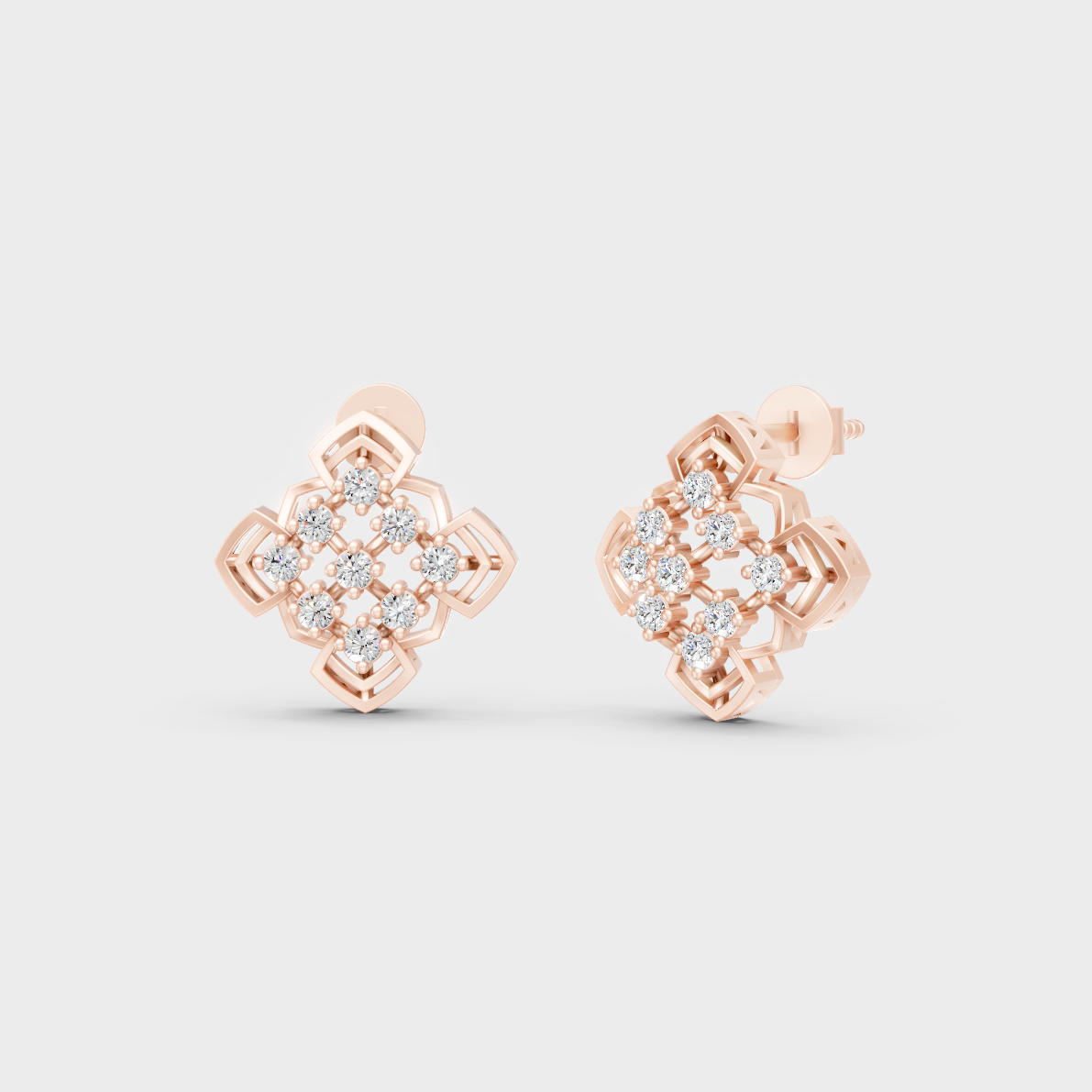 Modern 18K Rose Gold Stud Earrings With 0.64 Ct TW Round Lab-Grown Diamonds